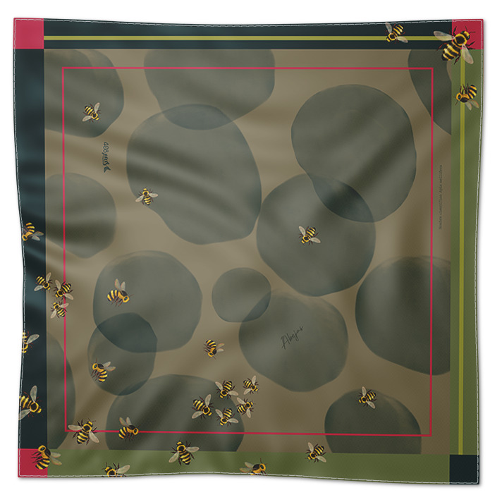 Pañuelo de 70x70cm 48x48cm Abejas Verde oscuro